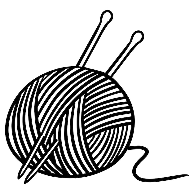 Yarn and needles hand drawn illustration hand craft