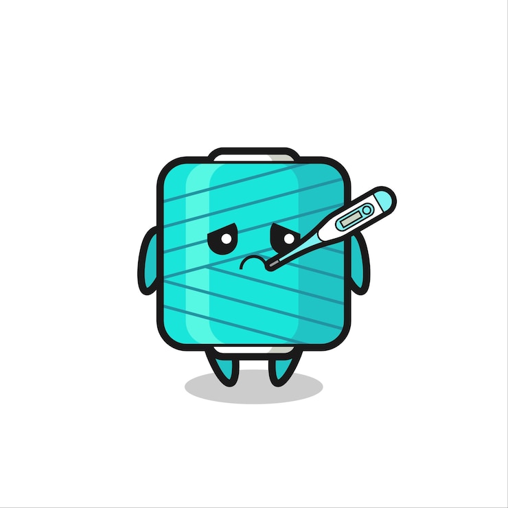 Vector yarn spool mascot character with fever condition  cute style design for t shirt sticker logo element