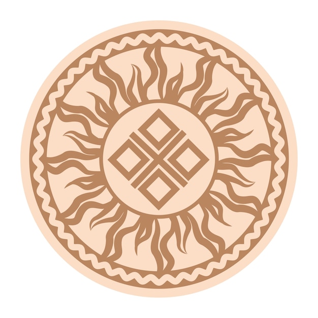 Yarylo Makosh an ancient Slavic symbol decorated with Scandinavian patterns Beige fashion design