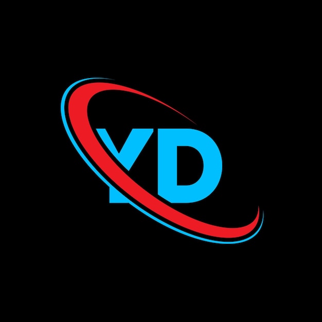 벡터 yd 글자 로고 디자인: yd 이니셜 글자, 연결된 원, 대문자 모노그램 로고, 빨간색과 파란색 yd 로고