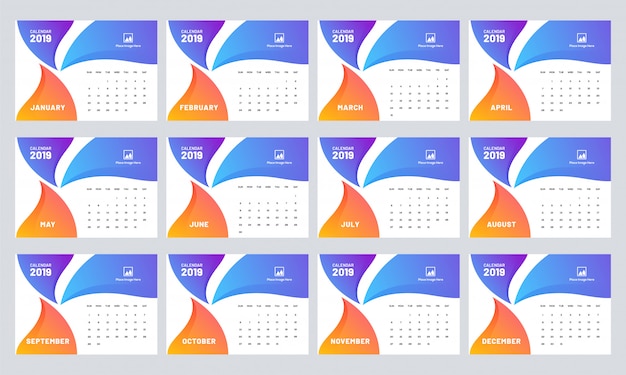 Year 2019, Calendar Design.