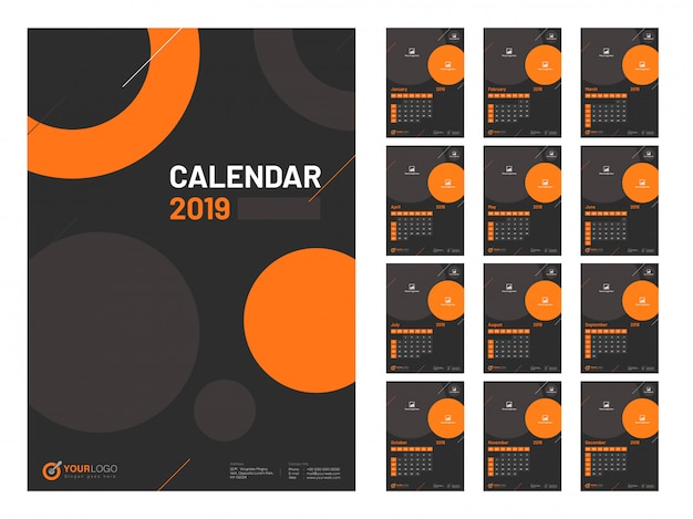 Вектор Год 2019, дизайн календаря.