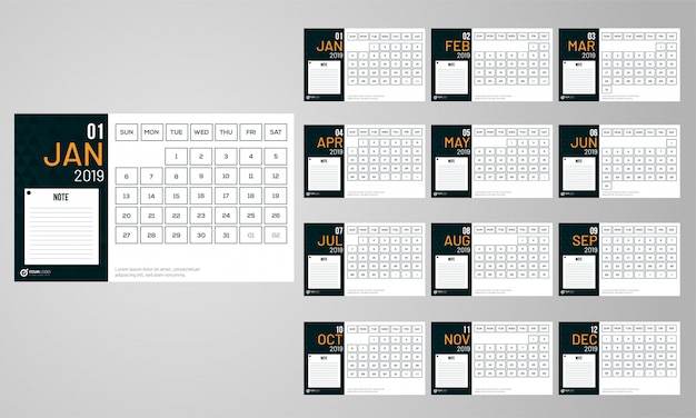 Vector year 2019 calendar.