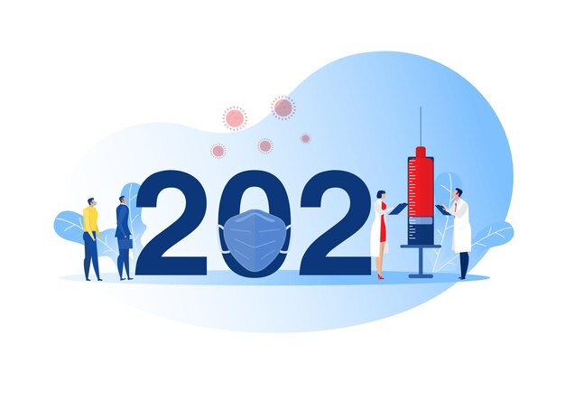 2021 년 Covid-19 대유행 후 새로운 정상 의사, 코로나 바이러스에 대한 주사기 예방 접종 건강, 의학