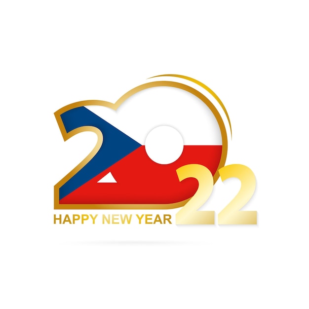 Year 2022 with Czech Republic Flag pattern. Happy New Year Design.