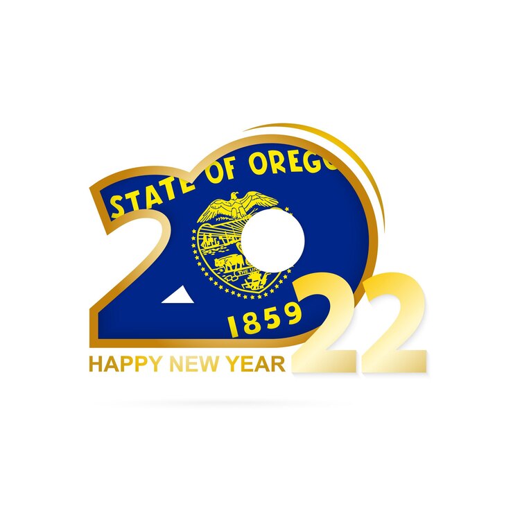 Vector year 2022 with oregon flag pattern. happy new year design.
