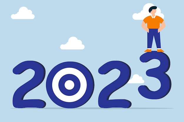 ベクトル 2023年ビジネス目標 2023年目標に年を変えるビジネスマン