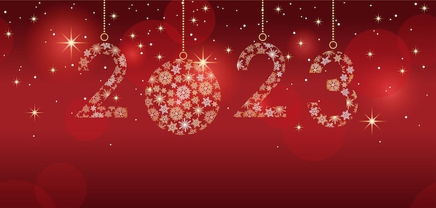 The Year 2023 Christmas Ball Symbol On A Seamless Red Background. Vector Illustration.