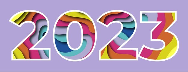 Vector year 2023 cut out with digital lavender color