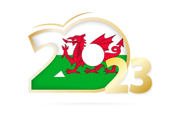 Year 2023 with wales flag pattern