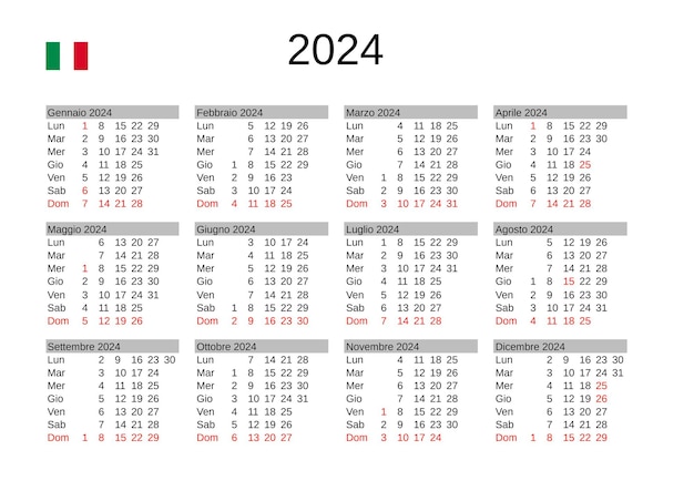 이탈리아 공휴일이 포함된 이탈리아어로 된 2024년 달력