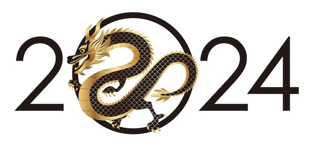 Vector the year 2024 vector new years greeting symbol with dragon isolated on a white background