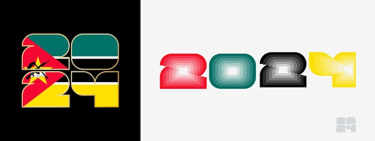 Vector year 2024 with flag of mozambique and in color palate of mozambique flag