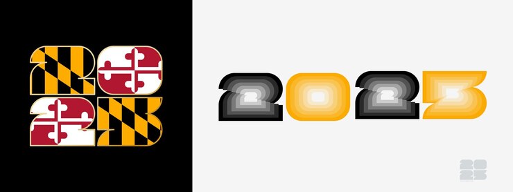 Vector year 2025 with flag of maryland and in color palate of maryland flag happy new year 2025