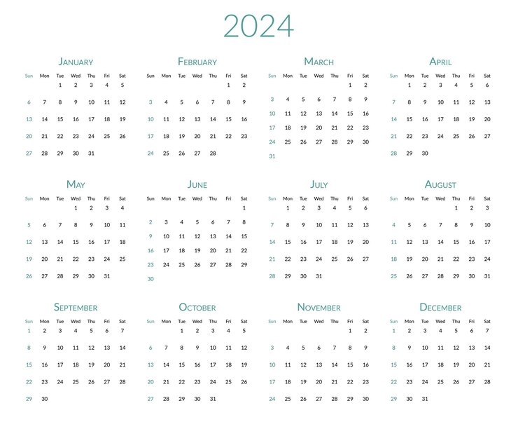 Premium Vector Year calendar the week starts on sunday desk planner