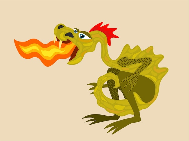 Year of Dragon 2024 Vector isolated cute illustration of dragon with fire from the mouth