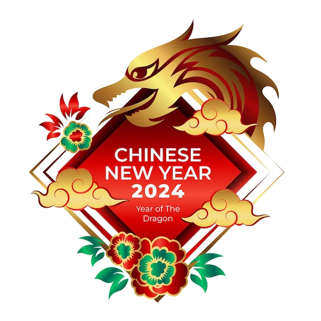 Year of the dragon 2024 with vintage golden dragon vector illustration