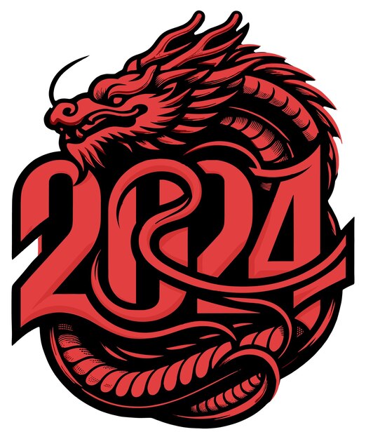 Vector year of the dragon black and red 2024 chinese dragon new year