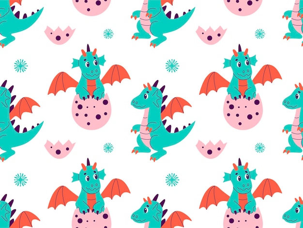 year of dragon chinese happy new year 2024 china lunar calendar animal cute carton dragons seamless pattern flat vector illustration