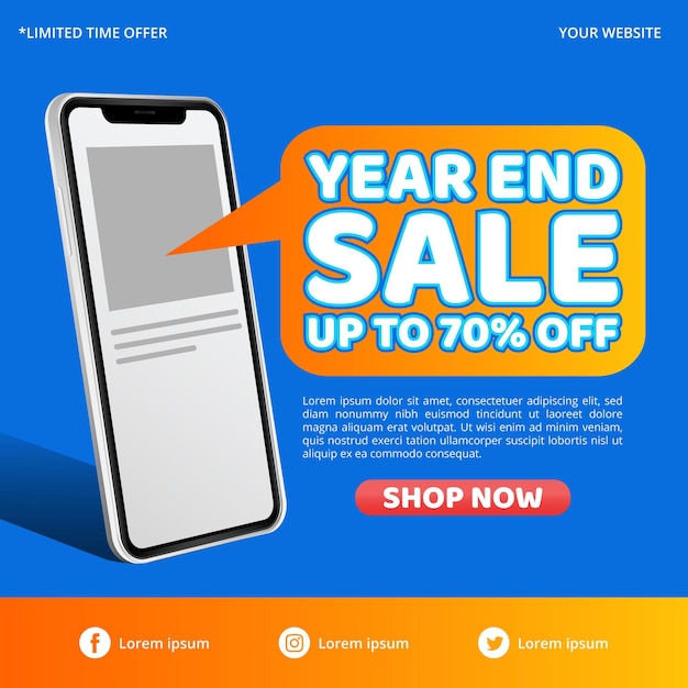 Vector year end sale banner with a smartphone illustration for e commerce