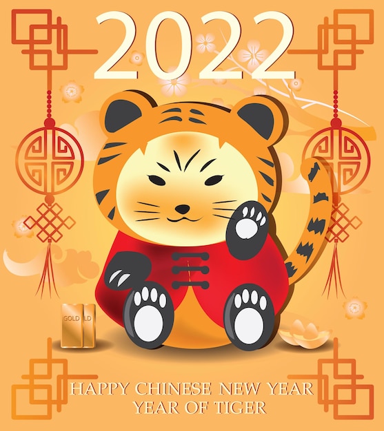 Premium Vector | Year of the golden tiger 2022 chinese new year ...