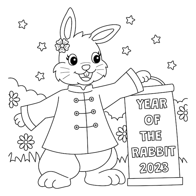 Year Of The Rabbit 2023 Coloring Page for Kids