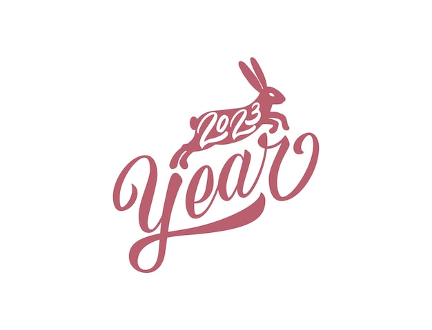 Vettore anno del coniglio, logo simbolo 2023 anno. lettere di capodanno con coniglio. manifesto del nuovo anno nel vettore