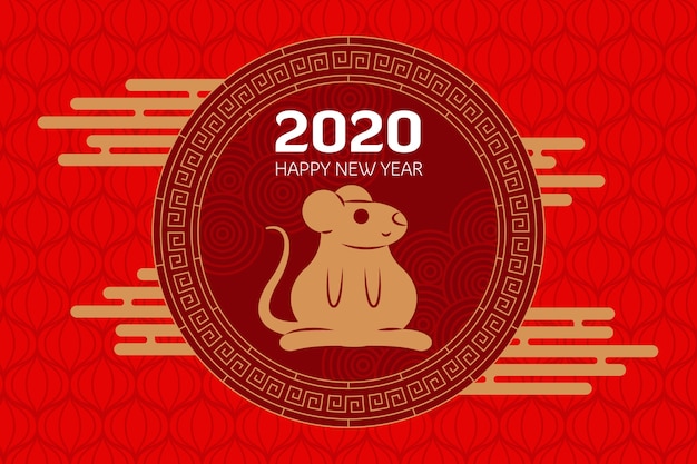 Vettore anno del ratto 2020 in stile piatto