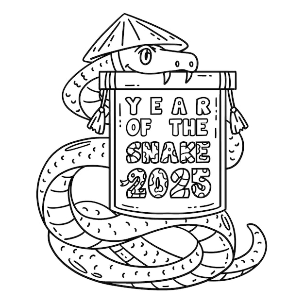 Vector year of the snake 2025 banner isolated coloring