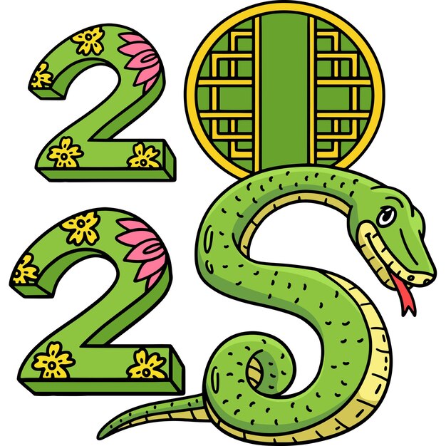 Vector year of the snake 2025 cartoon colored clipart