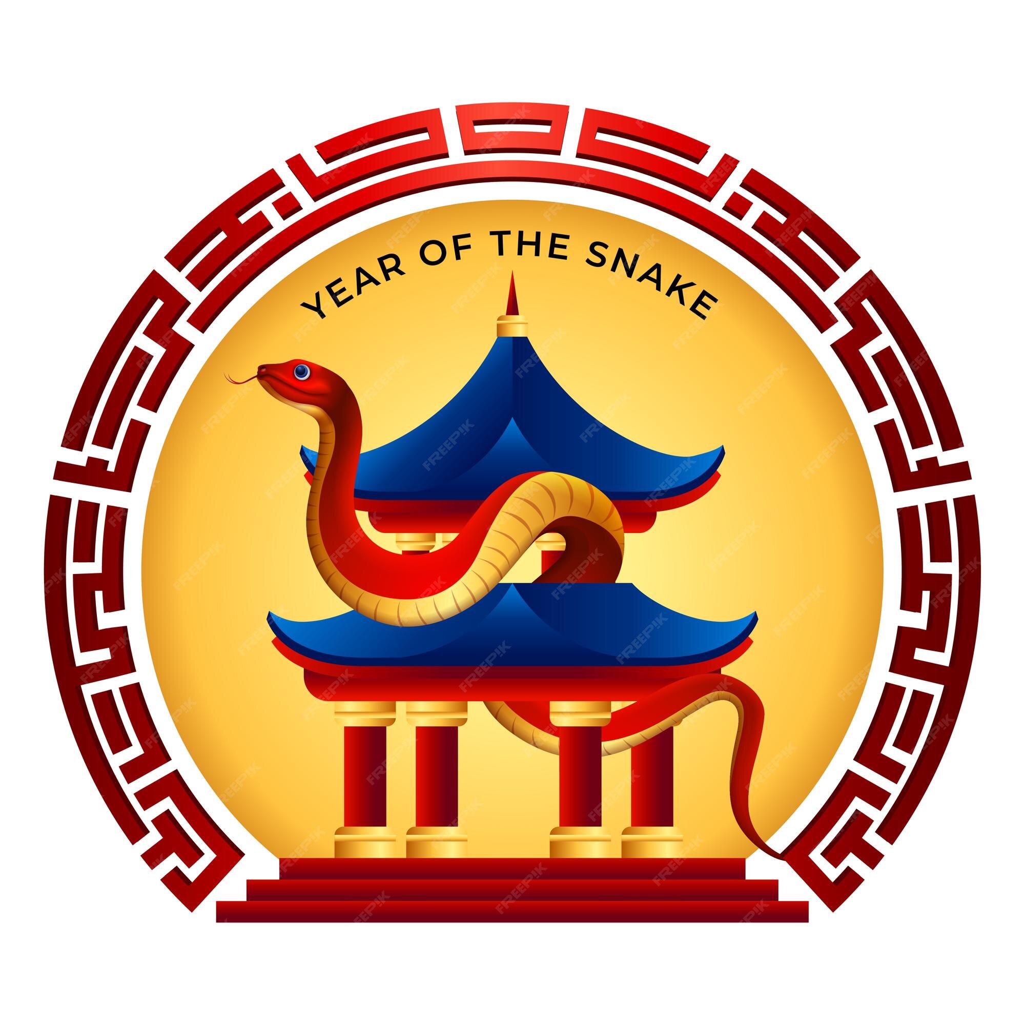 Premium Vector Year of the snake 2025 sign red snake with pagoda and