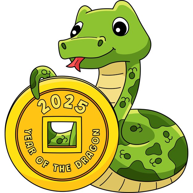 Vector year of the snake holding a coin cartoon clipart