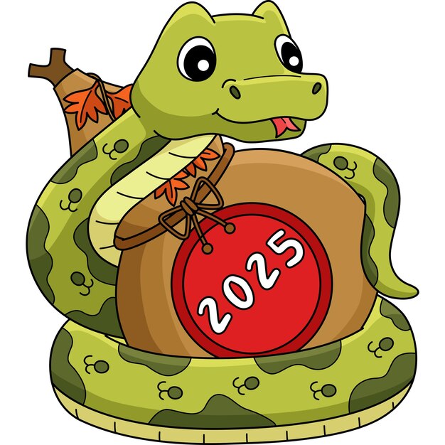 Vector year of the snake holding a gourd 2025 clipart