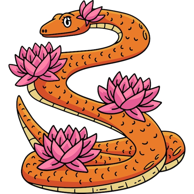 Vector year of the snake and lotus flowers cartoon clipart