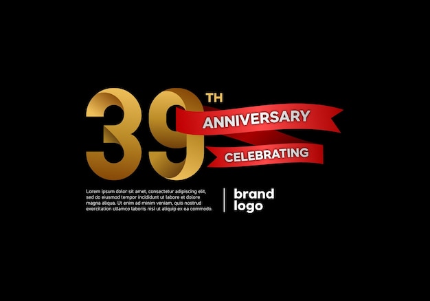 39 years anniversary logo with gold and red emblem on black background