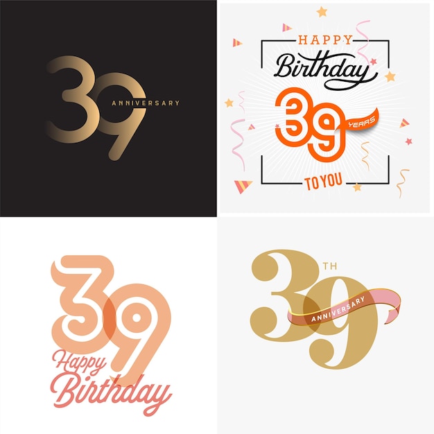 Vector 39 years anniversary vector number icon birthday logo label anniversary design