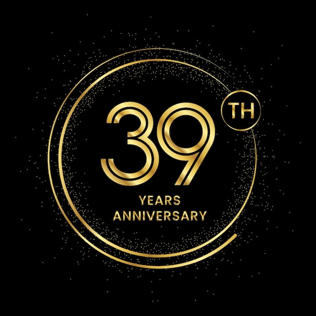 39 years anniversary with golden circle glitter and double circle line vector template