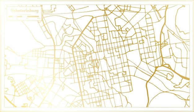 ベクトル 黄金色のレトロなスタイルのエカテリンブルクロシア都市地図白地図ベクトル図