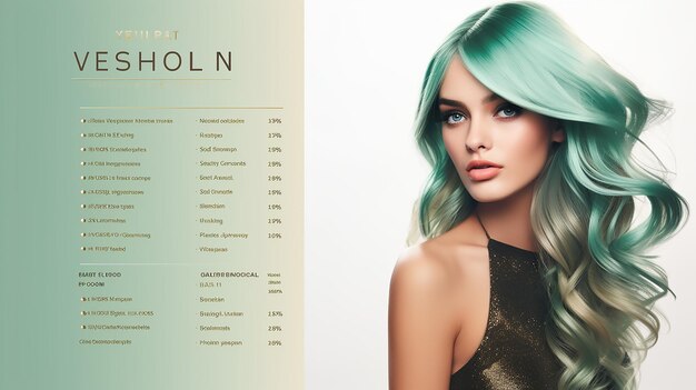 Yelash extensions salon price and product list flier with dominant mint colours and gradients