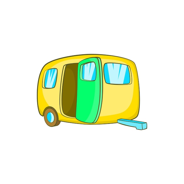 Yelllow camping trailer icon in cartoon style on a white background