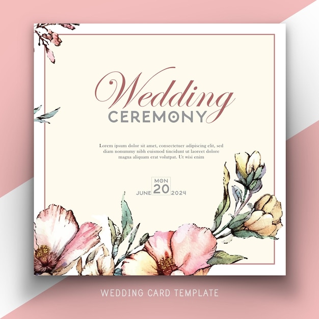 a yelloand white wedding card with flowers and a blue background