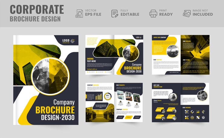 Vector yellow 08 pages real estate business brochure template