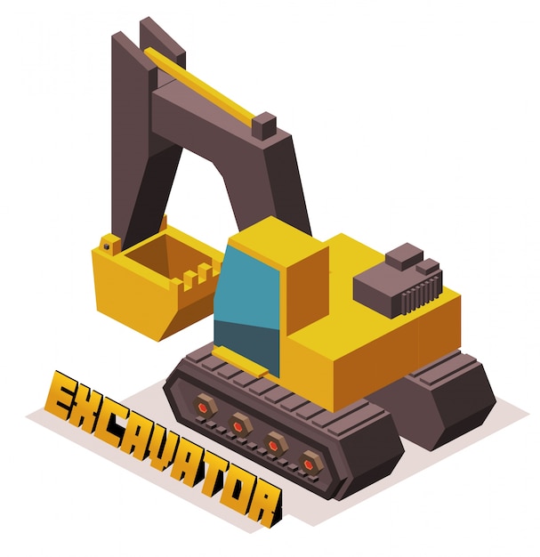 Vector yellow 3d excavator machine