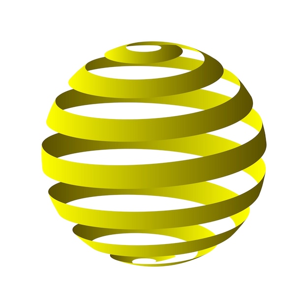 Yellow 3d globe spiral vector art. Isometric striped sphere design.