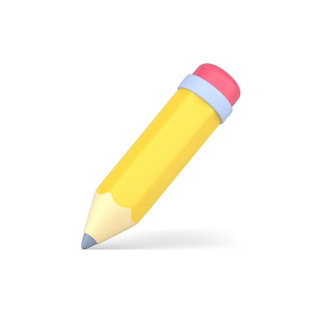 Vector yellow 3d pencil volumetric wooden object for writing and drawing