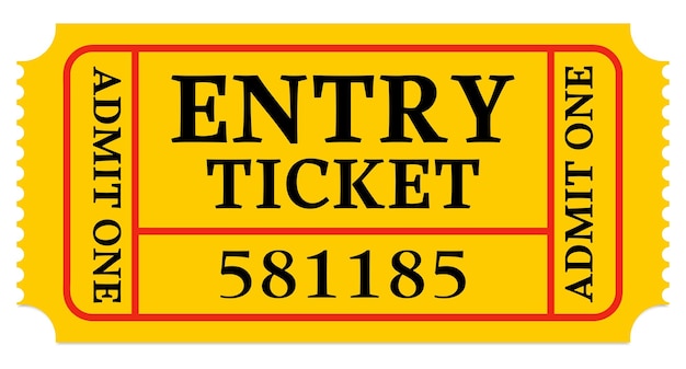 Vector yellow admit one entry ticket stiker with shadow on white background vector illustration