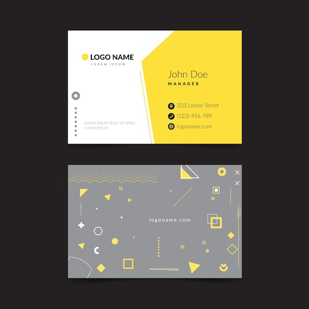 Желтый и серый абстрактный шаблон визитной карточки