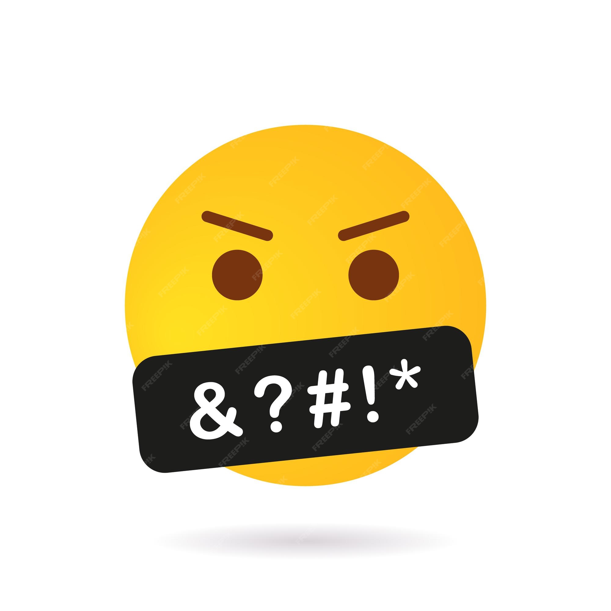 Vetor do Stock: Angry emoticon. Cute emoji swear. Obscene languague. Cursed,  bad word, swearing or vulgar word. Mad emoji. Illustration vector