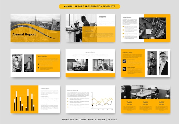 Vettore modello di modello di powerpoint di relazione annuale gialla o modello di progetto di proposta