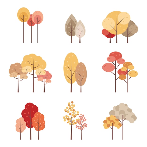 Желтые осенние деревья Красочное садовое дерево Осенний садовый куст и осенние листья деревьев